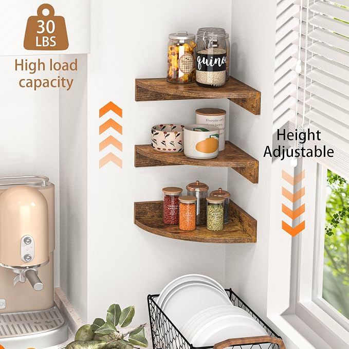 Fun Memories Corner Shelf Wall Mount, Wood Floating Corner Shelves, Corner Wall - Image 6