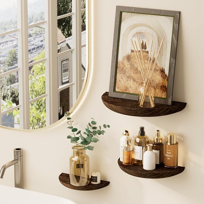 QsQueen Solid Wood Half Round Floating Wall Shelves | Elegant Floating Shelves - Image 2
