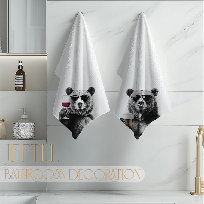 Funny Bear Kitchen Towels Set of 2, Funny Kitchen Decor, Wine Station Wine Bar - Image 4