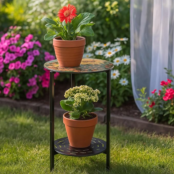 2-Tier Metal Round Side Table Black Accent Coffee Tables Small Space Corner - Image 8