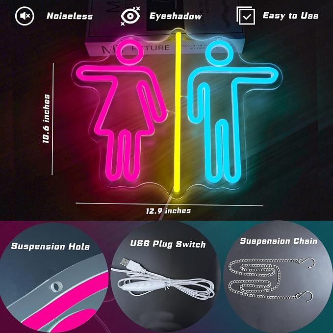 Restroom Neon Signs for Wall Decor Bathroom Neon Sign Dimmable LED Powerd - Image 4