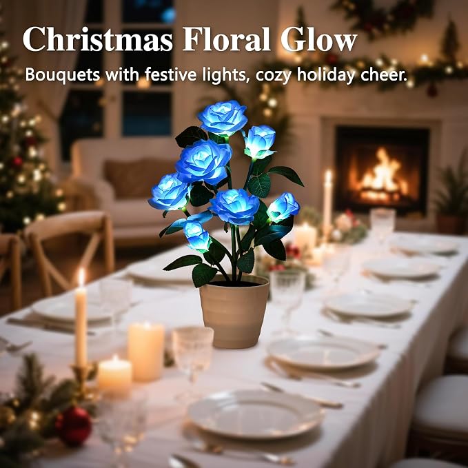 Artificial Blue Rose Flower Lamp LED Lights, Flower Table Lamp - Image 4