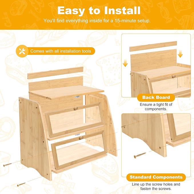 Bamboo Double Layer Bread Box for Kitchen Counter - Image 6