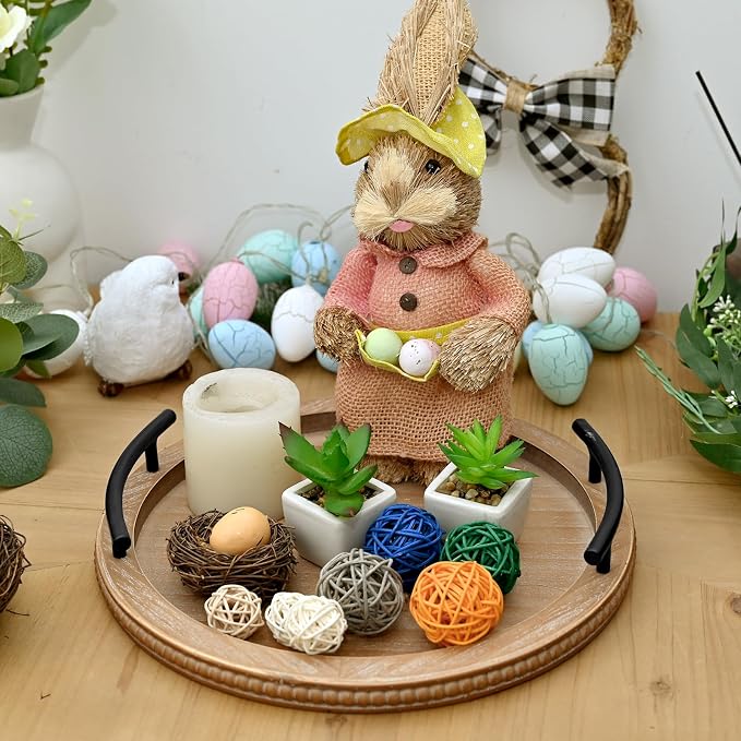 SwallowLiving Brown Wooden Beaded Serving Tray - Image 6
