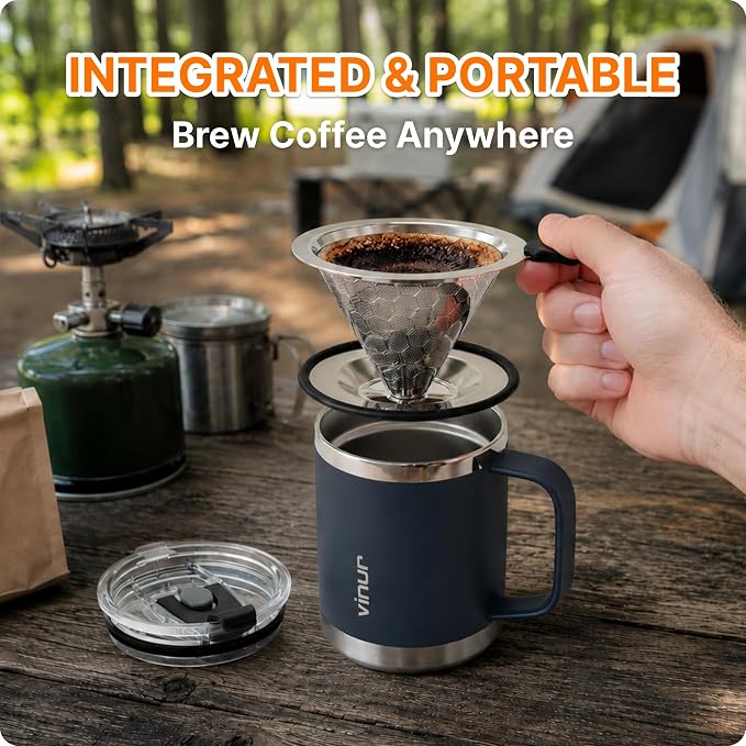 VINUR Stainless Steel Pour Over Coffee Maker, 12 oz Insulated Coffee Maker - Image 3