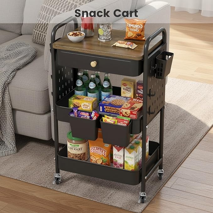 danpinera 3-Tier Rolling Cart, Metal Rolling Storage Cart - Image 7