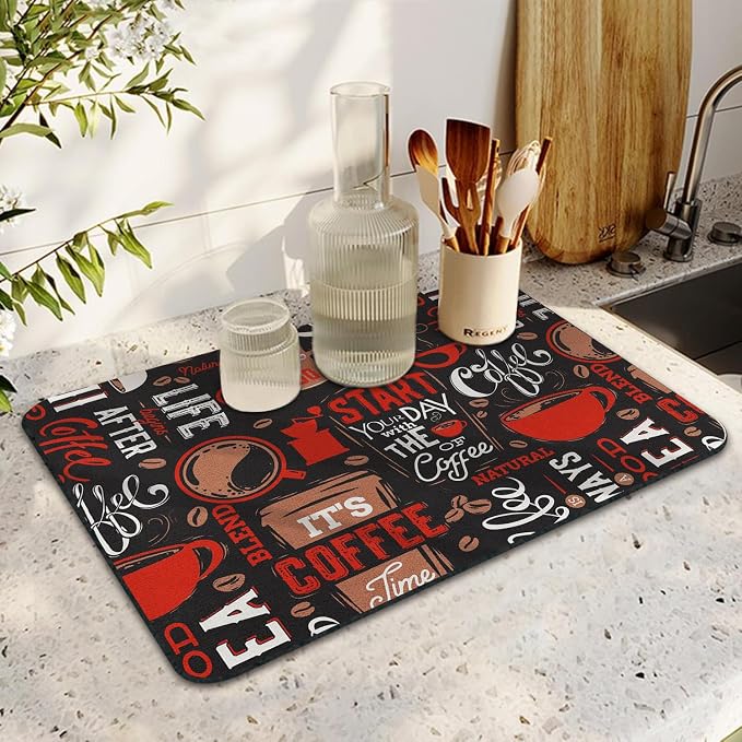 Coffee Bar Mat Rubber Dish Drying Mat - Image 2