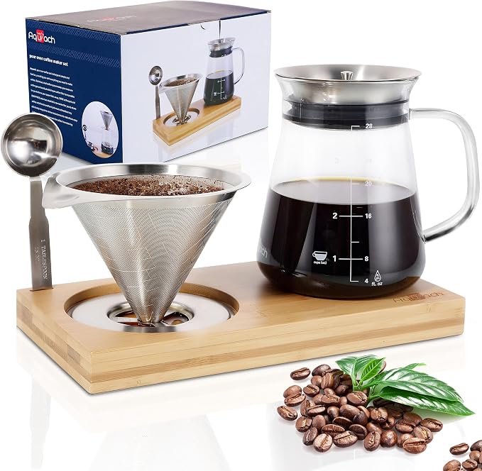 Aquach 28oz Pour Over Coffee Maker Set, Glass Carafe by Aquach