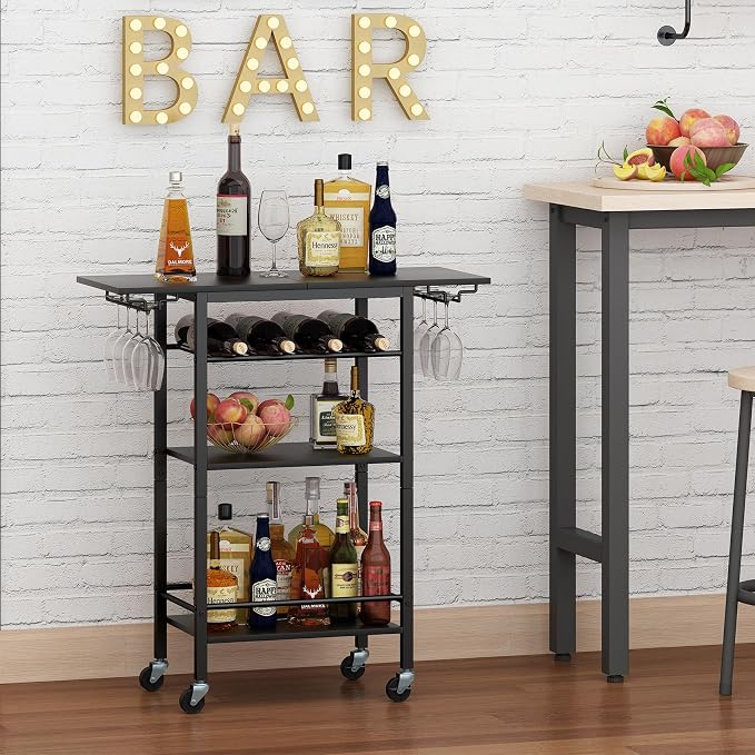 LAATOOREE Bar Cart 4 Tier, Home Serving Cart, Rolling Kitchen Shelf - Image 4