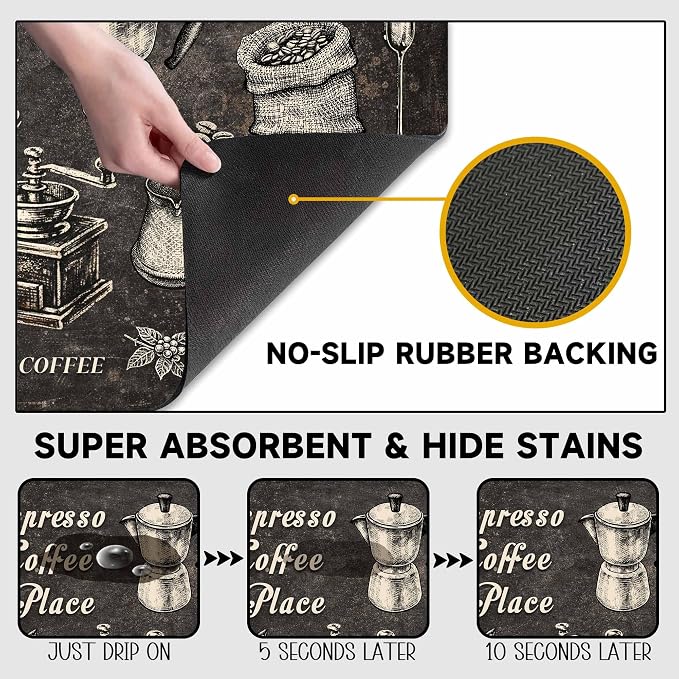 Vintage Coffee Blueprint Coffee Bar Mat 12" x 19", Absorbent Quick-Dry Coffee - Image 5