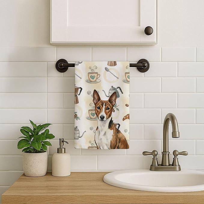 Caroline's Treasures Brindle and White Basenji Coffee Bar Kitchen Towel Velour - Image 7