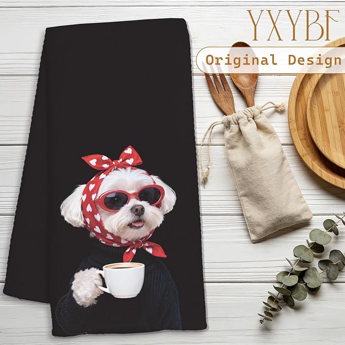 Funny Maltese Coffee Kitchen Towels 16x24 Inches, Gifts - Image 2