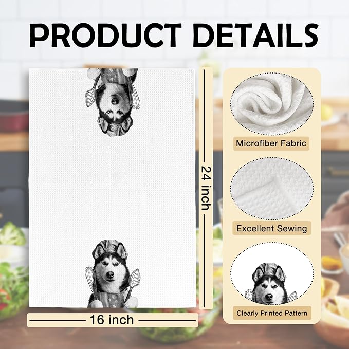 Funny Chef Siberian Husky Kitchen Towels Set of 2, Husky Lovers Gifts Dish Tea - Image 6