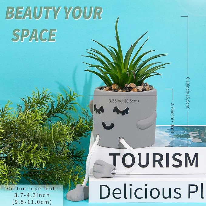 Cute Artificial Succulents Plants in Cement Pots - Image 2
