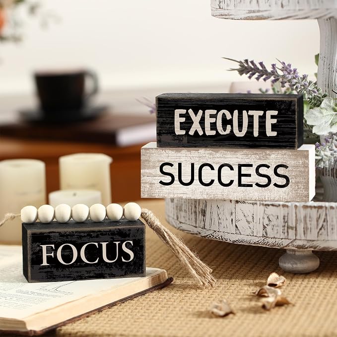 Yuntau 4 Pcs Motivational Desk Decor Wooden Office Decor Inspirational Tiered - Image 6