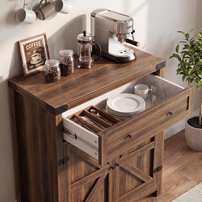 YESHOMY Kitchen Storage Cabinet, Coffee Bar Cabinet, Farmhouse Sideboard Buffet - Image 2