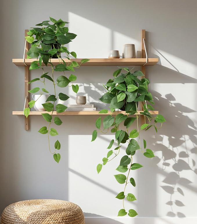 Fake Plants 2 Pcs Faux Pothos Plants Potted Indoor Artificial Hanging Plants - Image 3