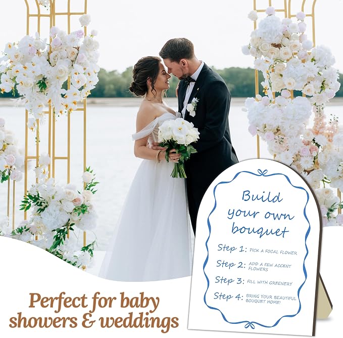 Blue Bow Ribbon Bouquet Bar Wooden Sign, Bride Shower Flower Bar Station - Image 6