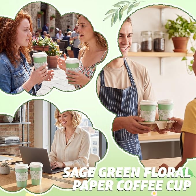 48 Set 16oz Sage Green Disposable Coffee Cups - Image 7