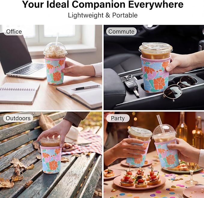 Reusable 3-Pack Insulated Neoprene Iced Coffee Cup Sleeve, 16-32oz Cold Drink - Image 6