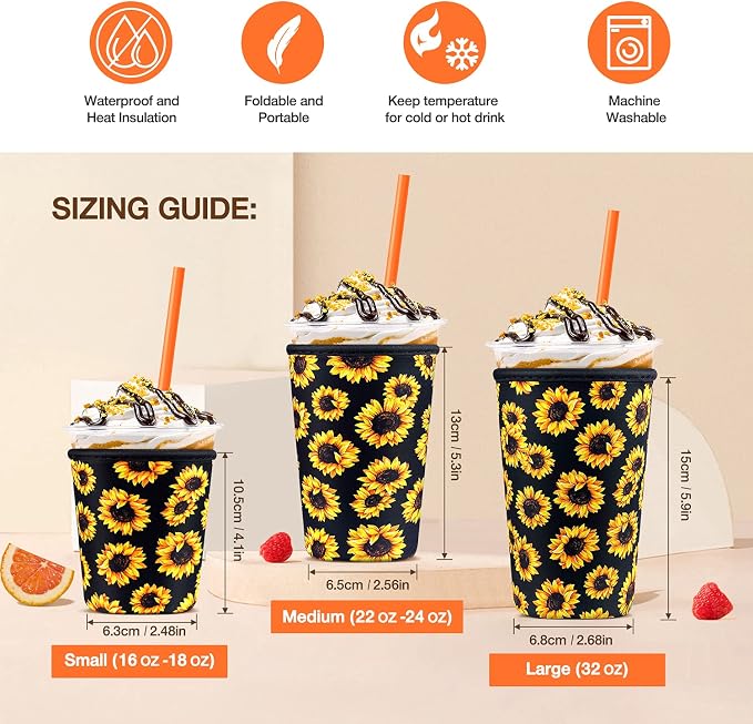 3 Pack Iced Coffee Cup Sleeve for Large Sized Cups, Reusable Neoprene Iced - Image 2