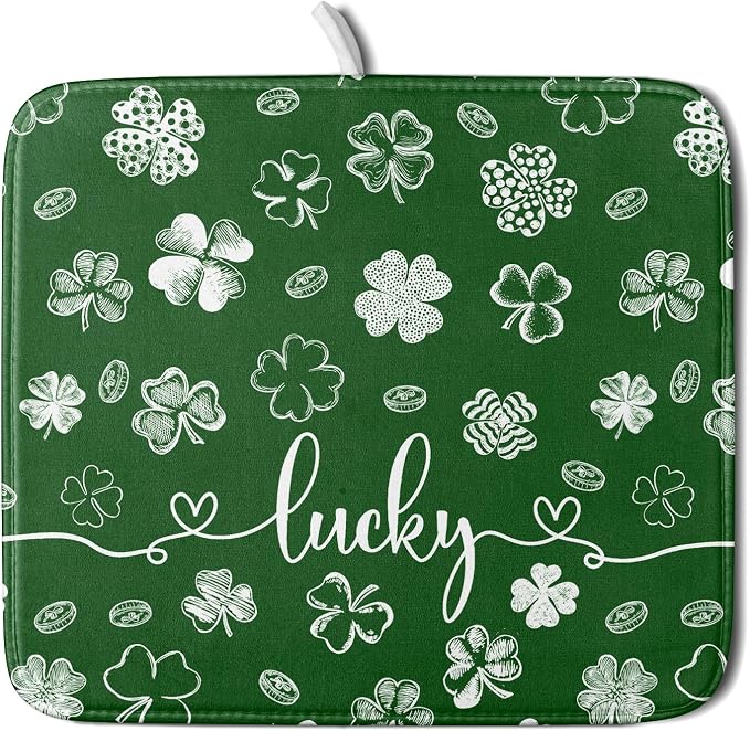 Lucky Shamrocks Dish Drying Mats by Kawani