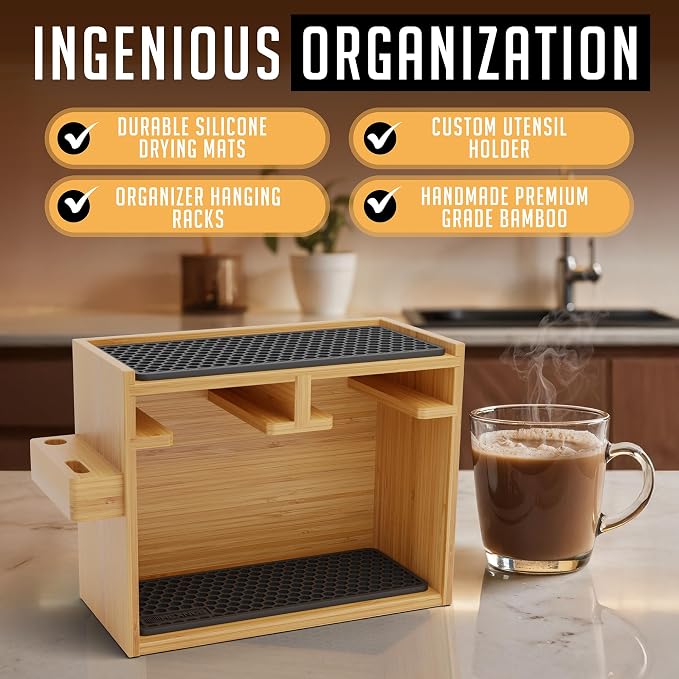 HEXNUB Organizer Stand for AeroPress Bamboo Coffee Caddy Original Black | - Image 5
