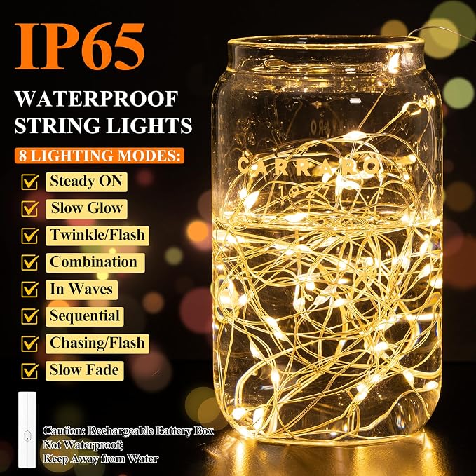 Lakumu 33FT 100 LED Warm White Fairy Lights, Rechargeable Type-C String Lights - Image 5
