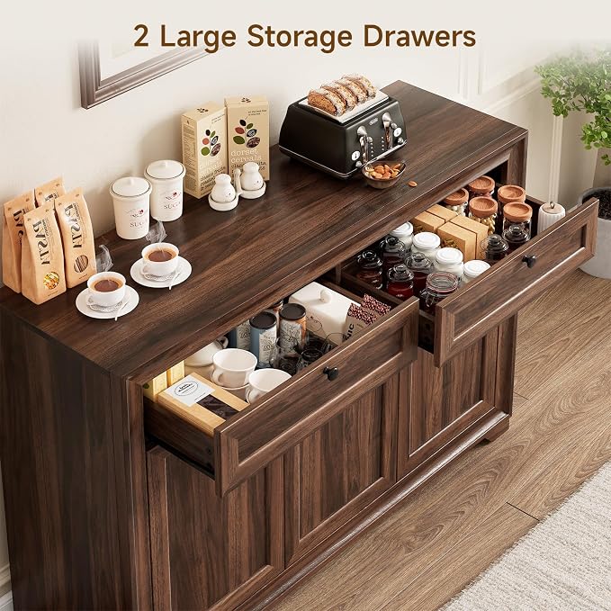 48 Inches Buffet Cabinet with Storage, Farmhouse Sideboard Buffet w/2 Drawers - Image 4