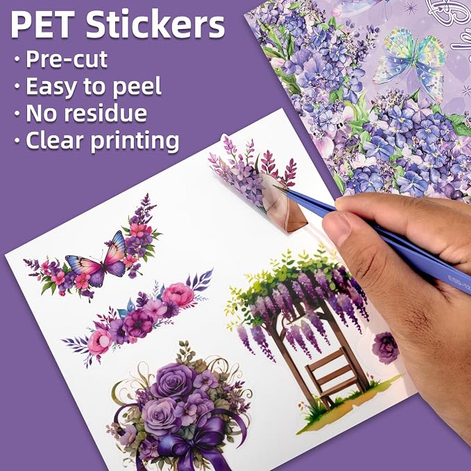 Purple Garden Scene Theme Sticker Scrapbooking Supplies - Image 2