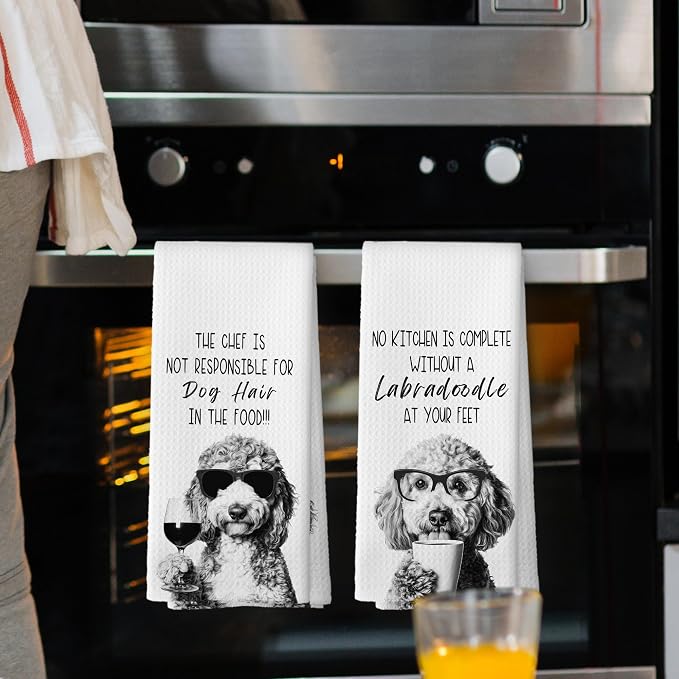 Funny Labradoodle Kitchen Towels Set of 2, Dog Kitchen Accessories, Coffee - Image 2