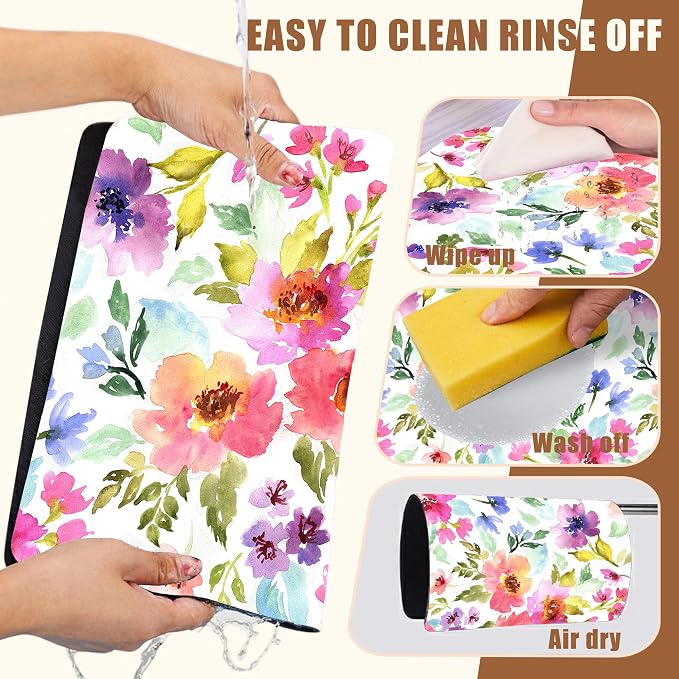 Floral Watercolor Dish Drying Mat Colorful Flowers Coffee Bar Mat - Image 5