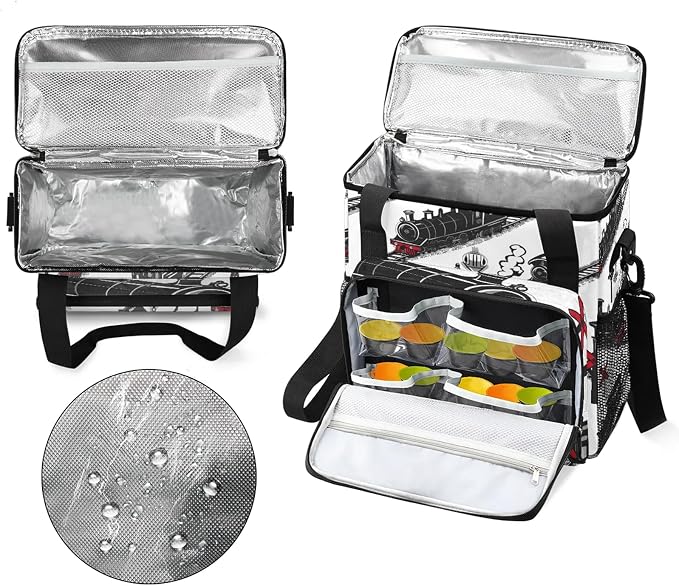 Cartoon Train Coffee Maker Carring Bag, Large Insulated Storage Organizer Case - Image 3