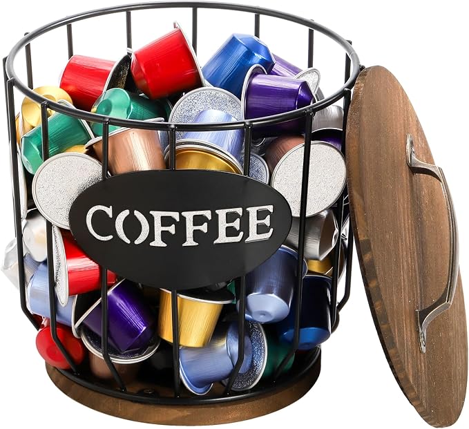 yarlung Coffee Pod Holder with Lid, Large Capacity K Cup Holder with Rustic by Yarlung