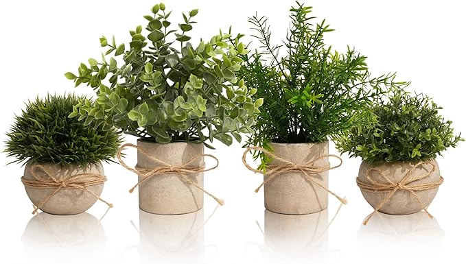 4 Pack Small Fake Plants in Pulp Pot by Decorateyouridealhomewithease