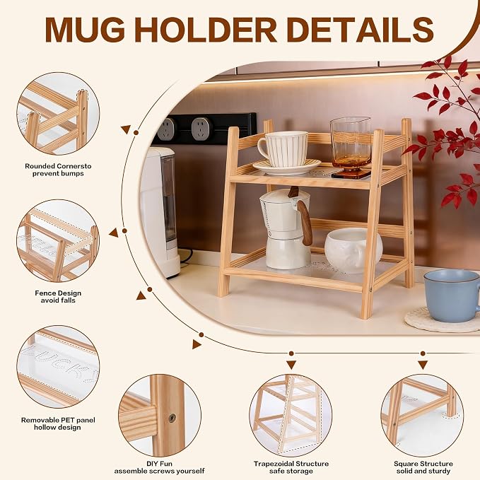 Matcha Station Organizer- Wood Coffee Bar Accessories and Organizer, Countertop - Image 5