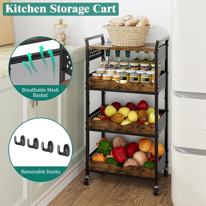 Giwil 4-Tier Rolling Storage Cart, Small Coffee Bar Crafts Makeup Cart - Image 4