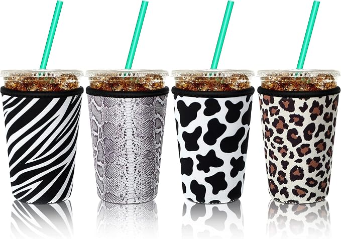 Patelai 4 Pack Reusable Iced Coffee Insulator Sleeve, Neoprene Coffee Cup Holder by Patelai