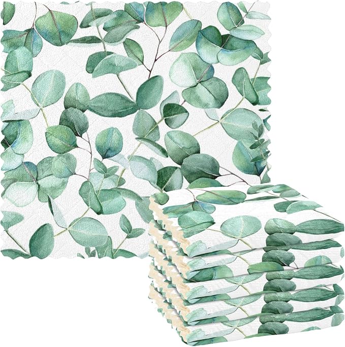 ALAZA Dish Towels Kitchen Cleaning Cloths Eucalyptus Leaves on A White by ALAZA