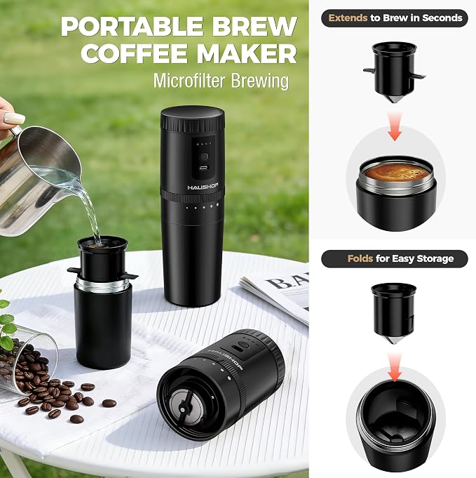 HAUSHOF Portable Coffee Grinder, Camping Coffee Makers, Portable Burr Coffee - Image 4