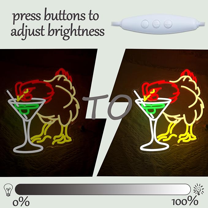 Chicken Cocktail Neon Sign Dimmable Martini Chicken Neon Light LED Rooster - Image 3