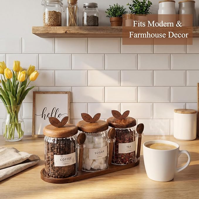 Remerry 3 Pcs Coffee Bar Accessories Set 20 oz Glass Sugar Storage Jars - Image 6