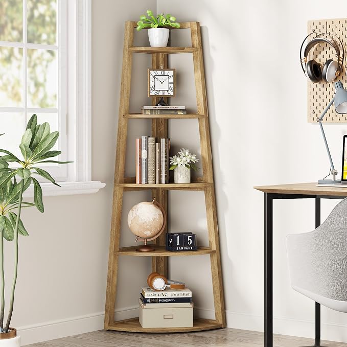 Tribesigns 70 inch Tall Corner Shelf, 5 Tier Modern Corner Bookshelf Bookcase - Image 5