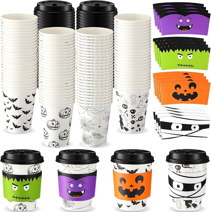 Umigy 100 Pack Halloween Disposable Coffee Cups 12 oz Paper Coffeeware by Umigy