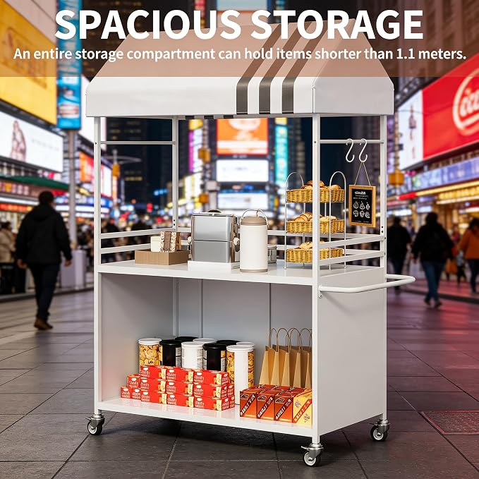 Portable Vendor Cart with Canopy, Outdoor Mobile Food Cart with Wheels - Image 6