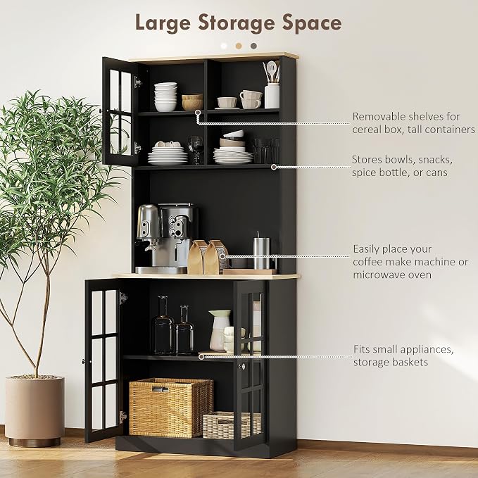 HOMCOM Kitchen Pantry Storage Cabinet, Large Countertop, Glass Doors and - Image 4