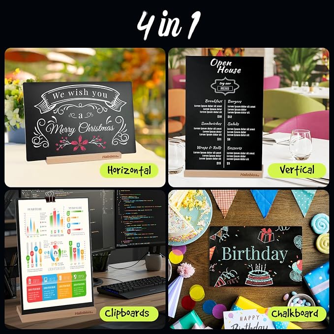 Halobios Chalkboard with Beech-Wood Base, 8 x 12 inch Tabletop Message Boards - Image 2
