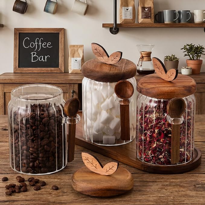 Remerry 3 Pcs Coffee Bar Accessories Set 20 oz Glass Sugar Storage Jars - Image 2