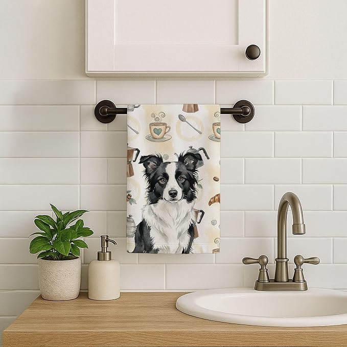 Caroline's Treasures Border Collie Coffee Bar Kitchen Towel Velour Plush Front - Image 7