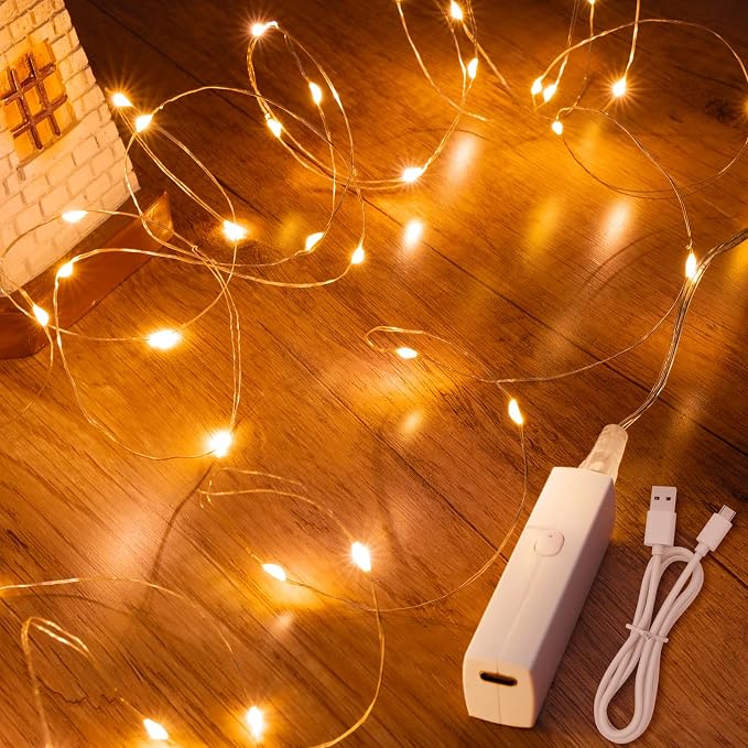 Lakumu 16FT Orange Fairy Lights, Rechargeable Battery Operated Mini LED String by Lakumu